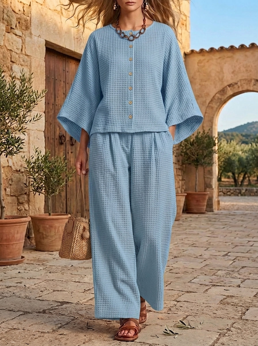 ⏰LAST DAY SAVE 49%💥 Women's Casual Button Outfits Waffle 2 Piece Sets
