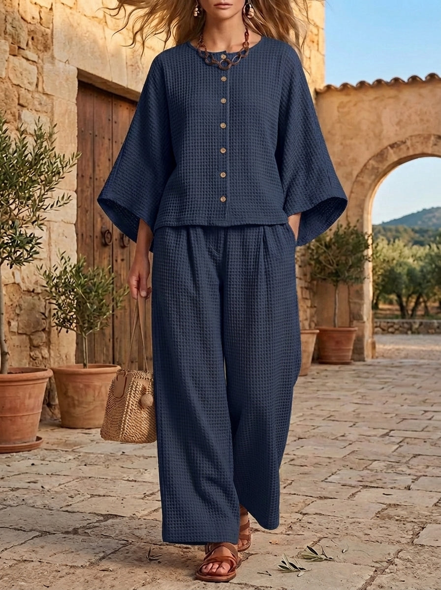 ⏰LAST DAY SAVE 49%💥 Women's Casual Button Outfits Waffle 2 Piece Sets