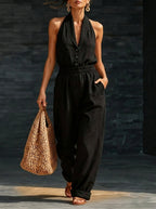 New Arrivals🔥Elegant Cozy V-neck Button-up Loose Linen Jumpsuit