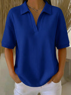 Casual Waffle-knit Short-sleeved Cotton Top