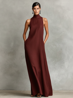 High-Neck Pocket Maxi Dress